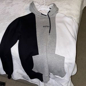 MAN hoodie black gray and white
